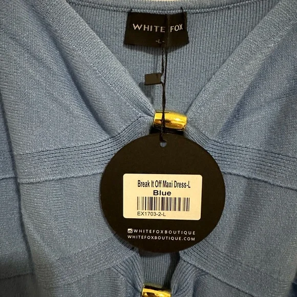 White Fox Boutique Sky Blue Maxi Dress with Gold Ring Cutouts - Picture 2 of 3